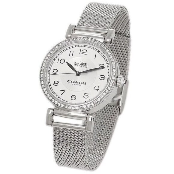 COACH 14502651 MADISON WHITE GLITZ DIAL SILVER STAINLESS MESH BAND WOMENS WATCH - Picture 5 of 8